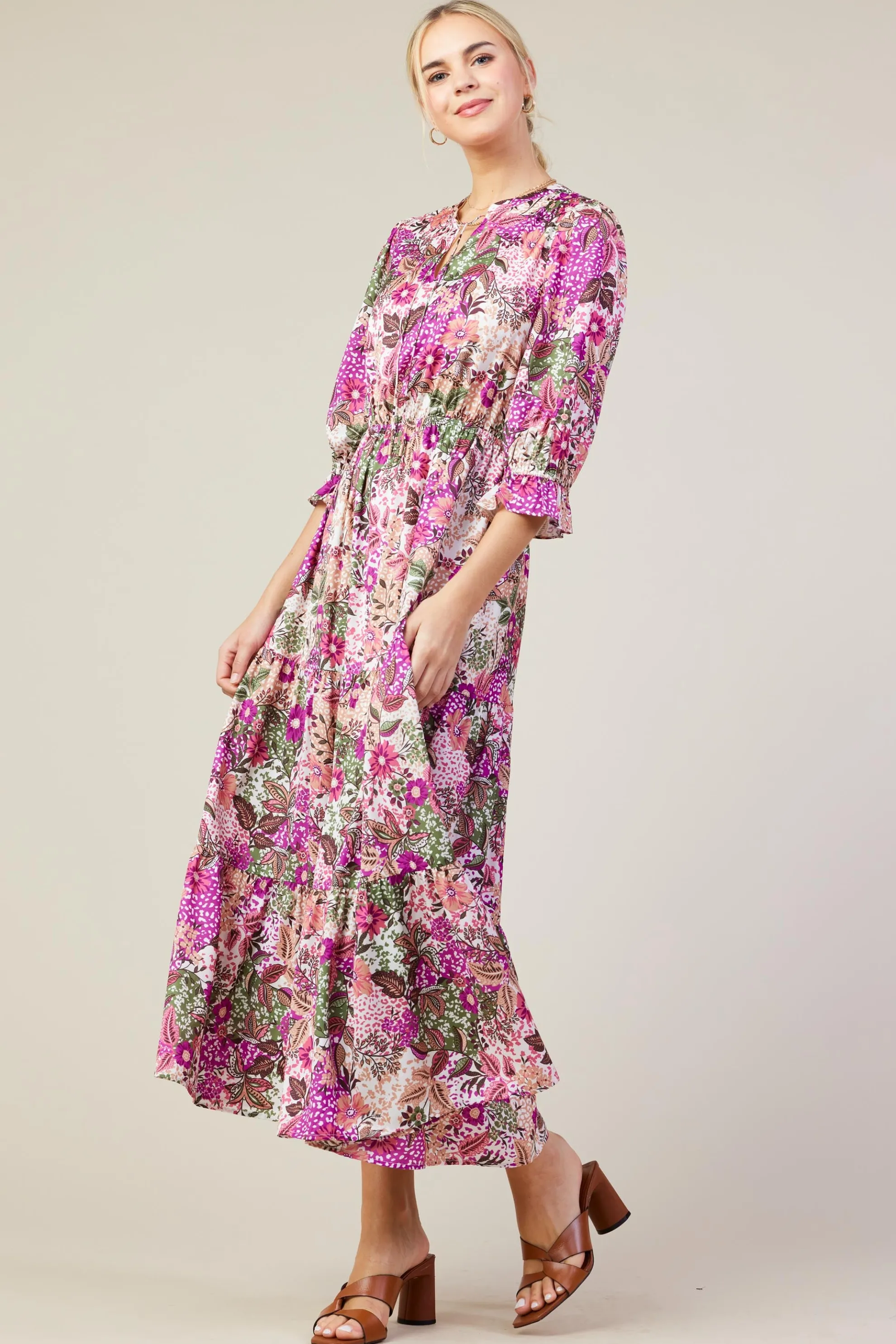 Floral Print Ruffle Maxi Dress