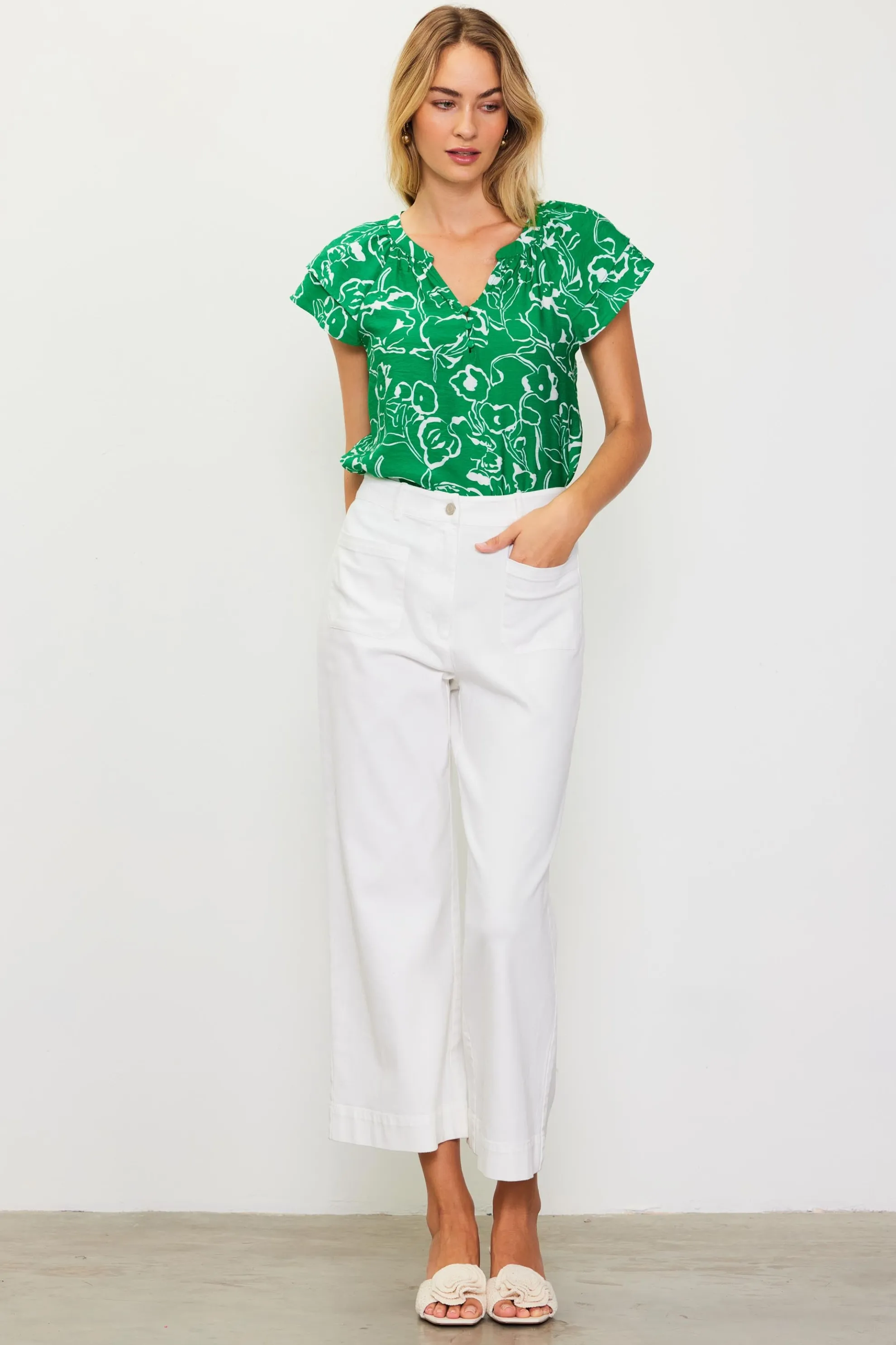 Washed Twill Wide Leg Pants