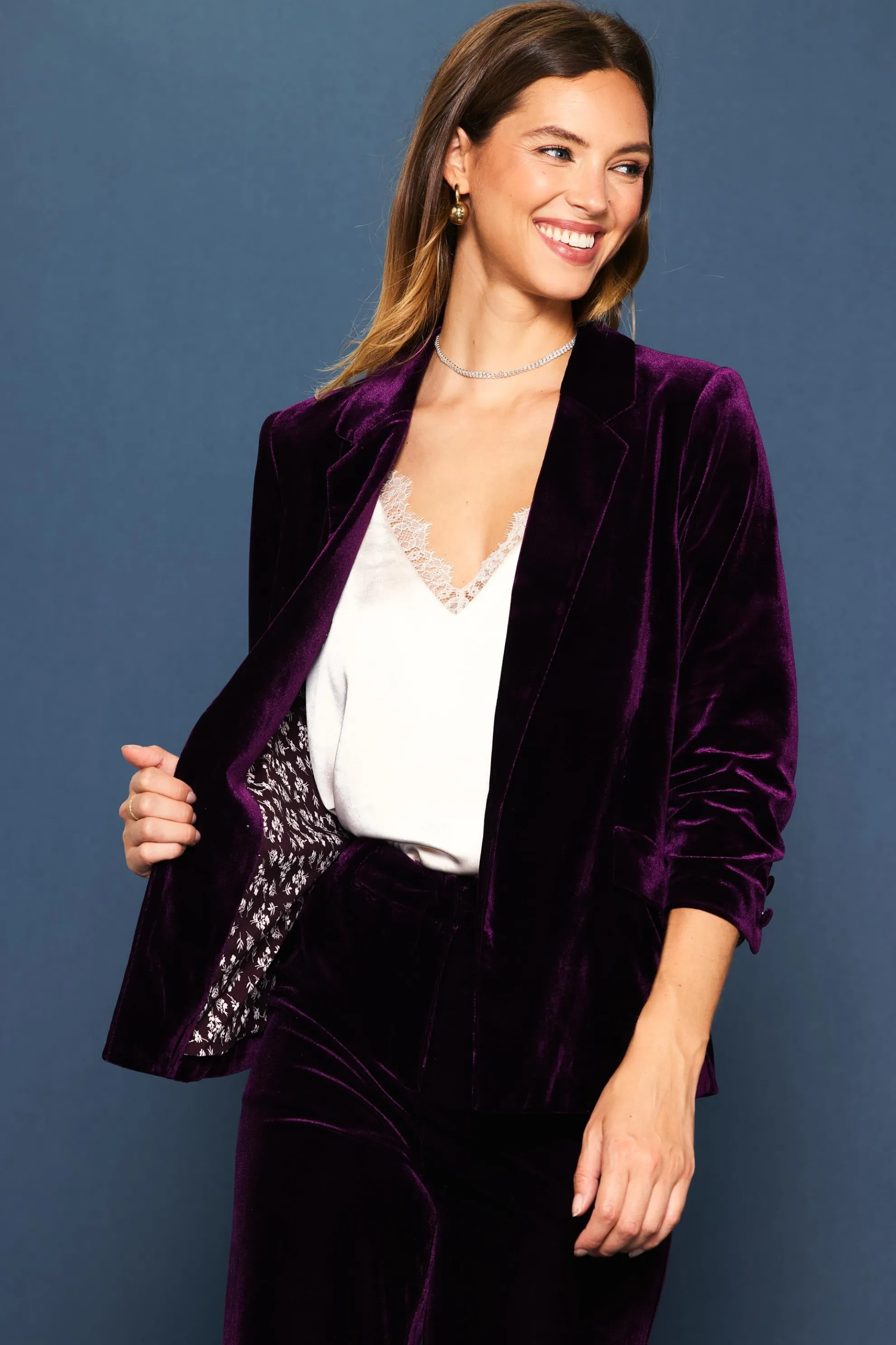 Ruched Velvet Blazer