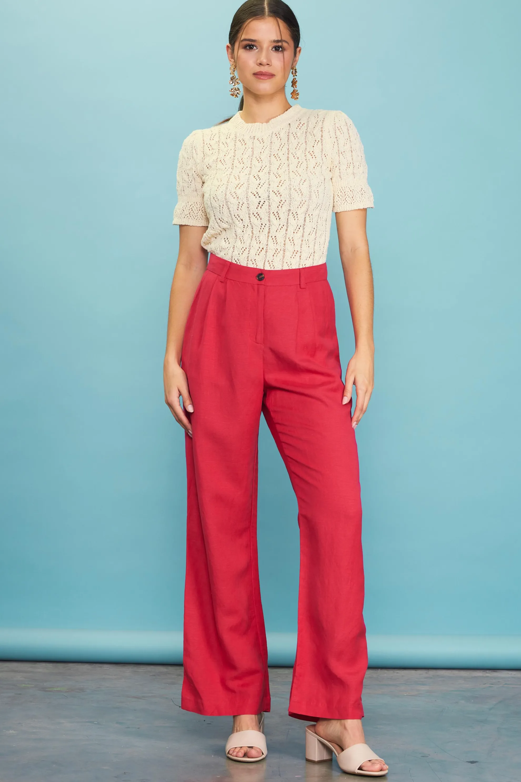 Linen Blend Wide Leg Trousers