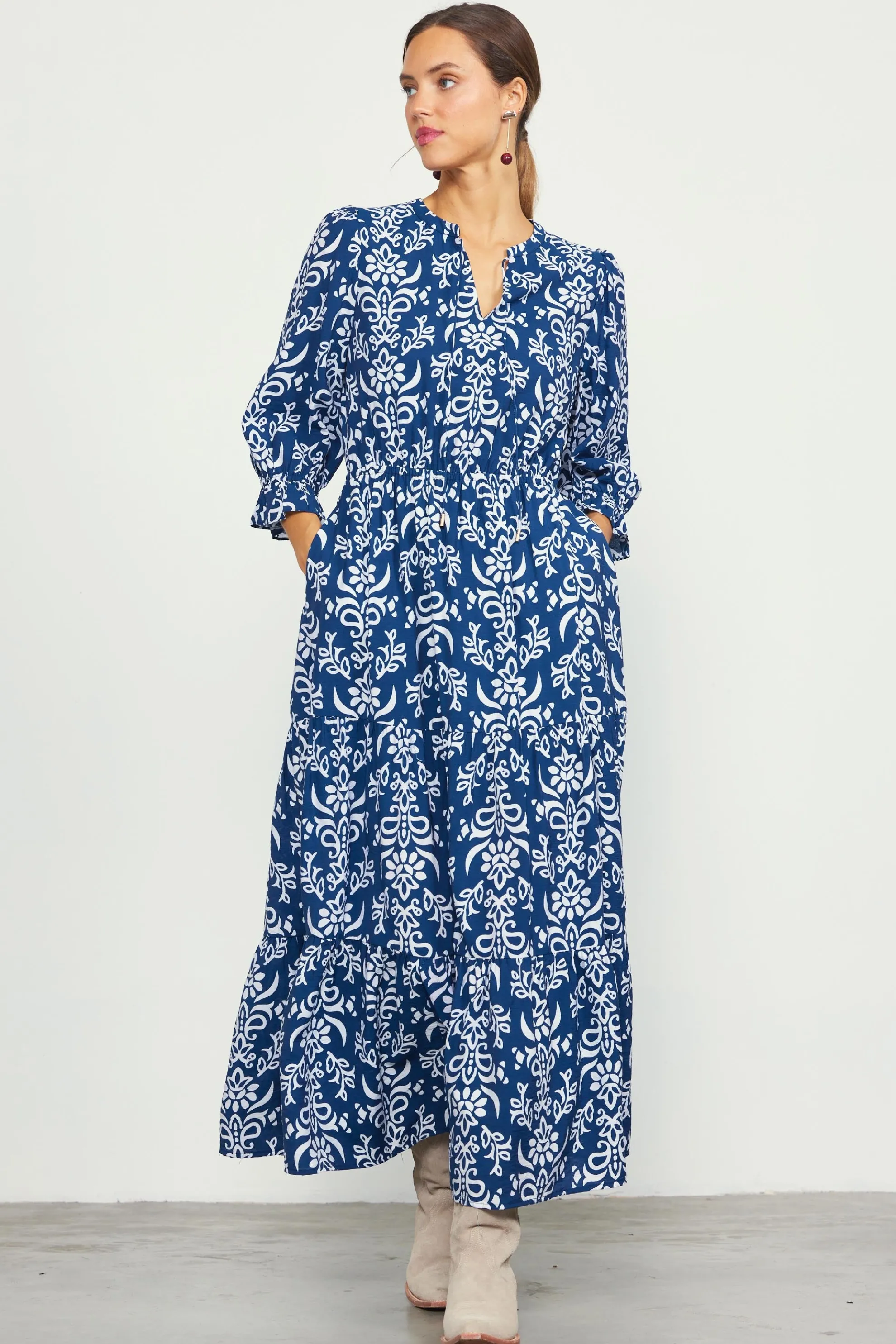Skye Split Neck Ruffle Maxi Dress