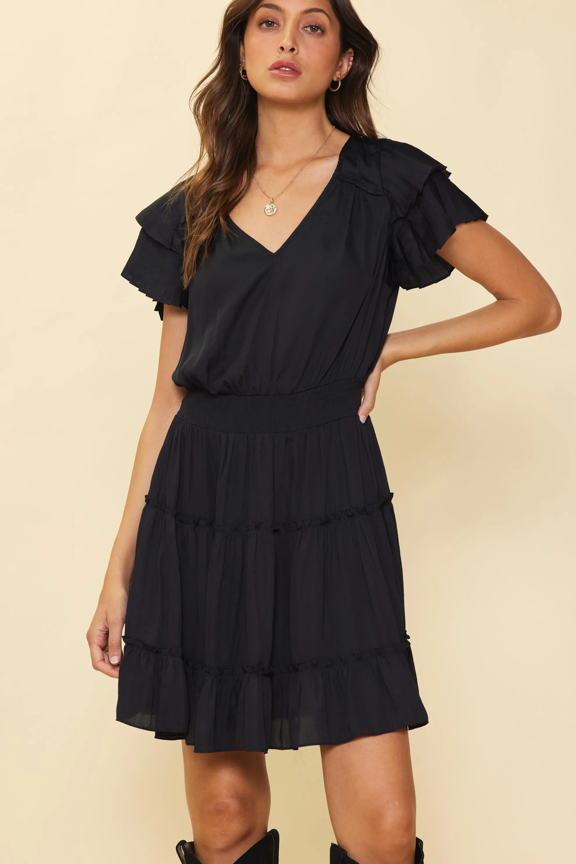 Maya Short Sleeve Ruffled Mini Dress