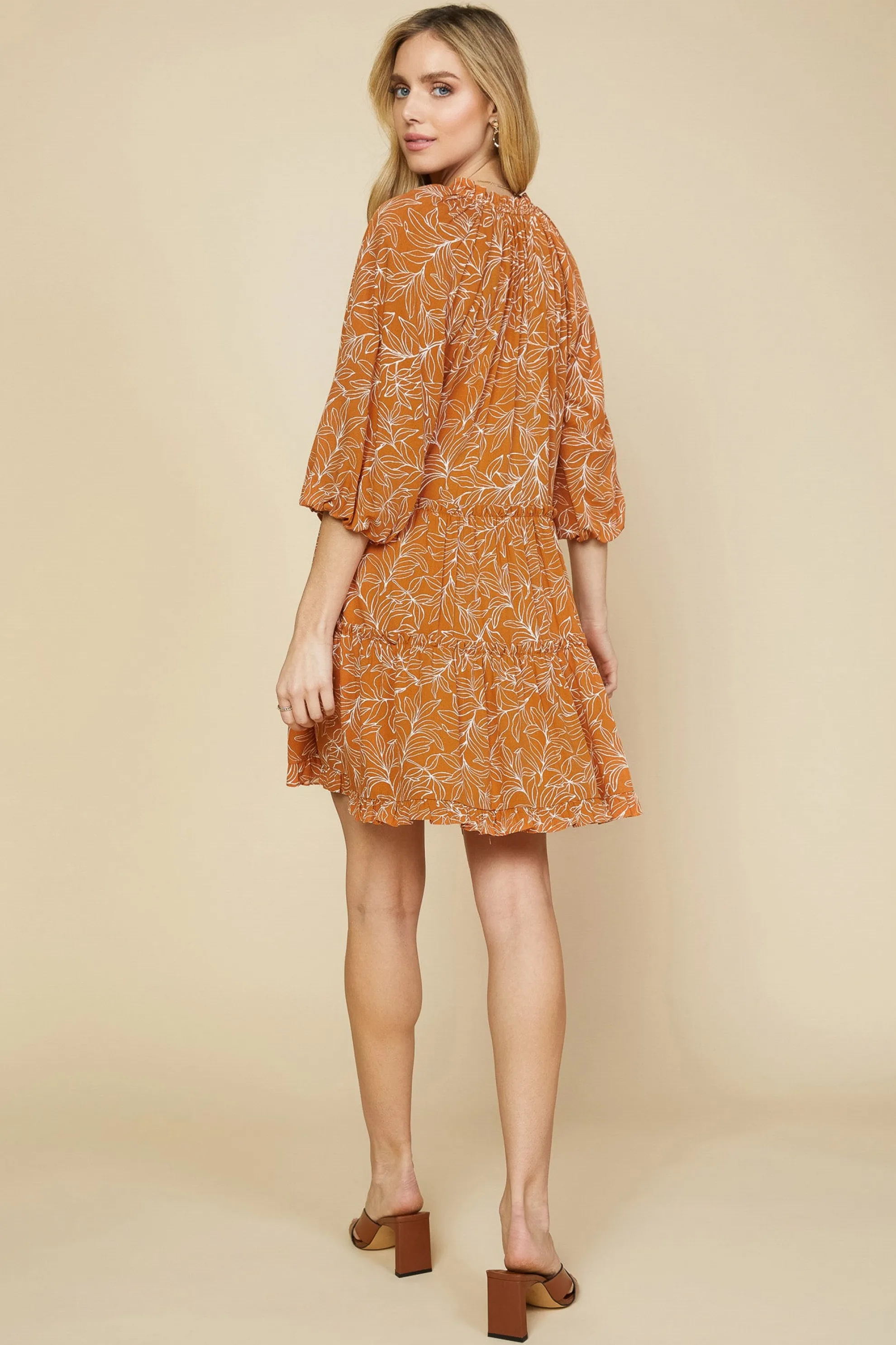 Botanical Ruffled Mini Dress