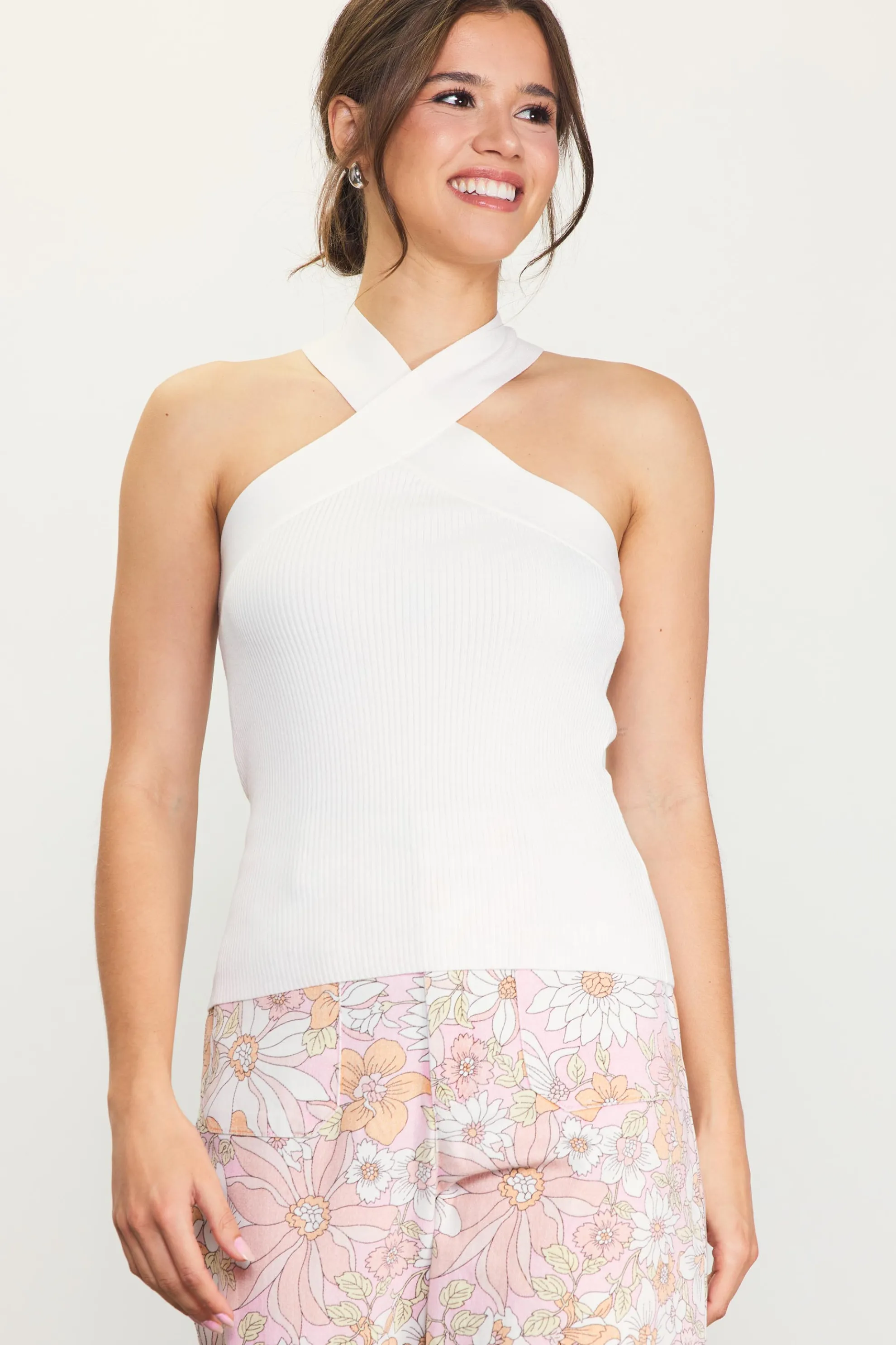 Barbara Crossed Neck Knit Top