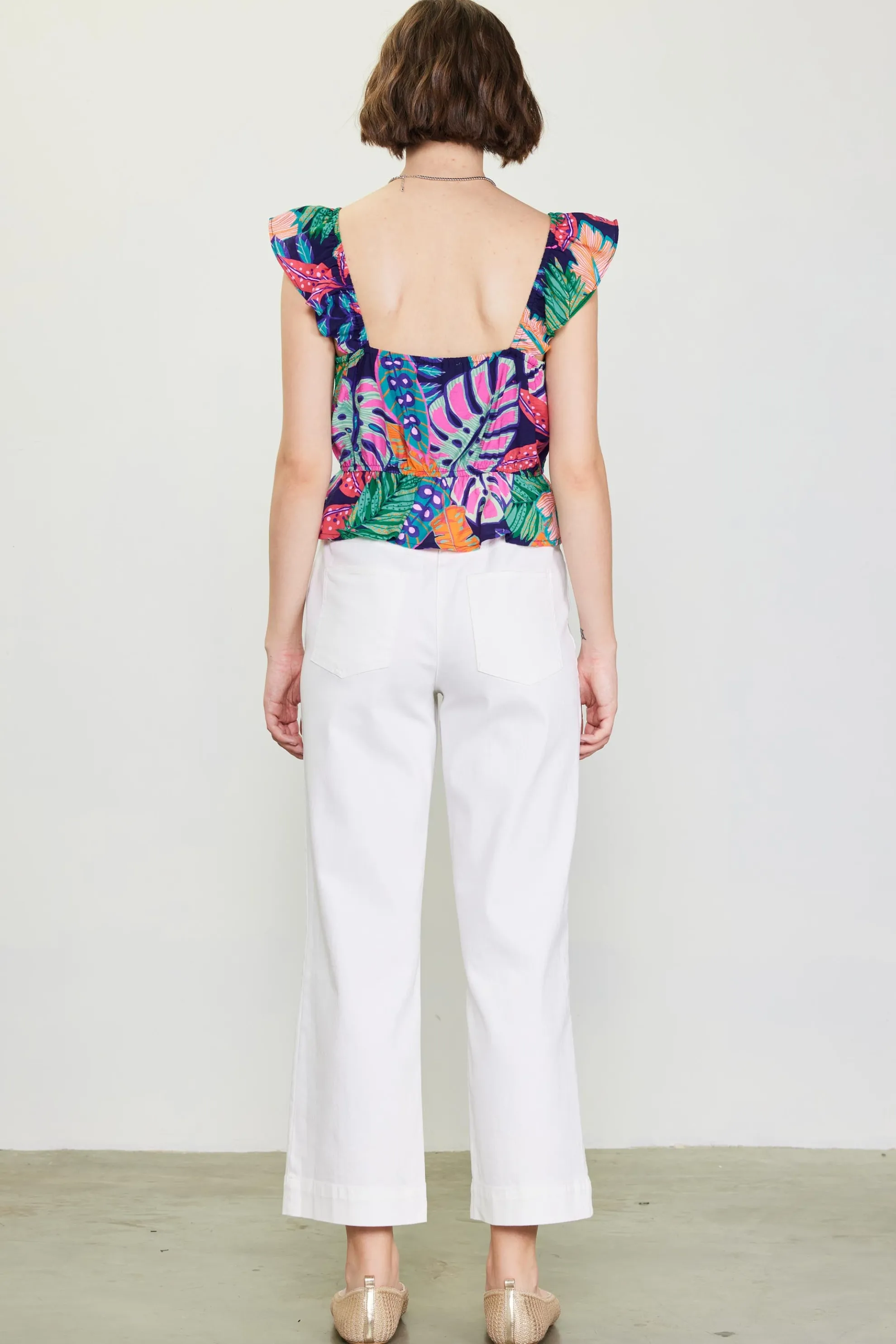 Ula Tropical Print Ruffled Sleeve Top