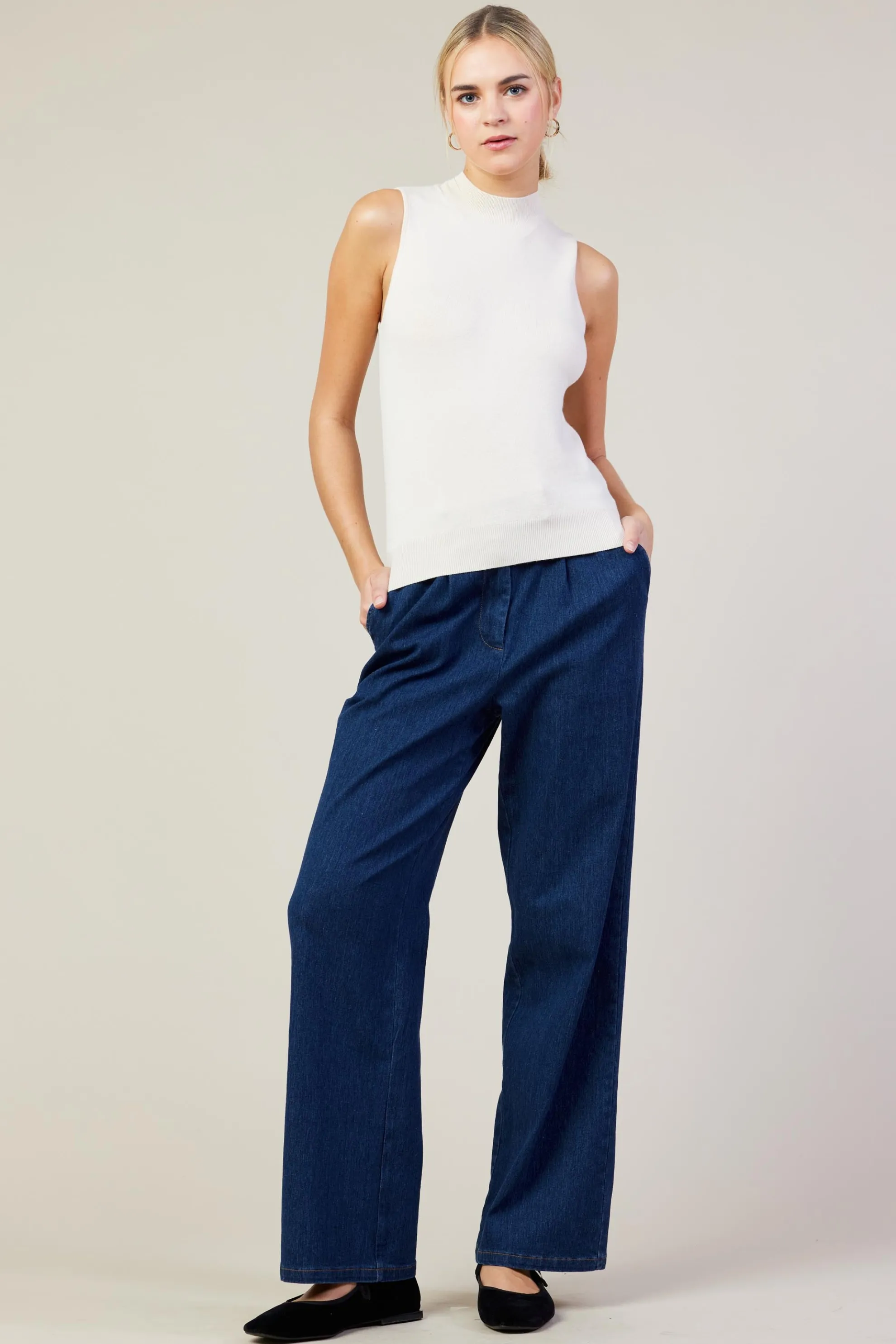 Sleeveless Mock Neck Knit Top