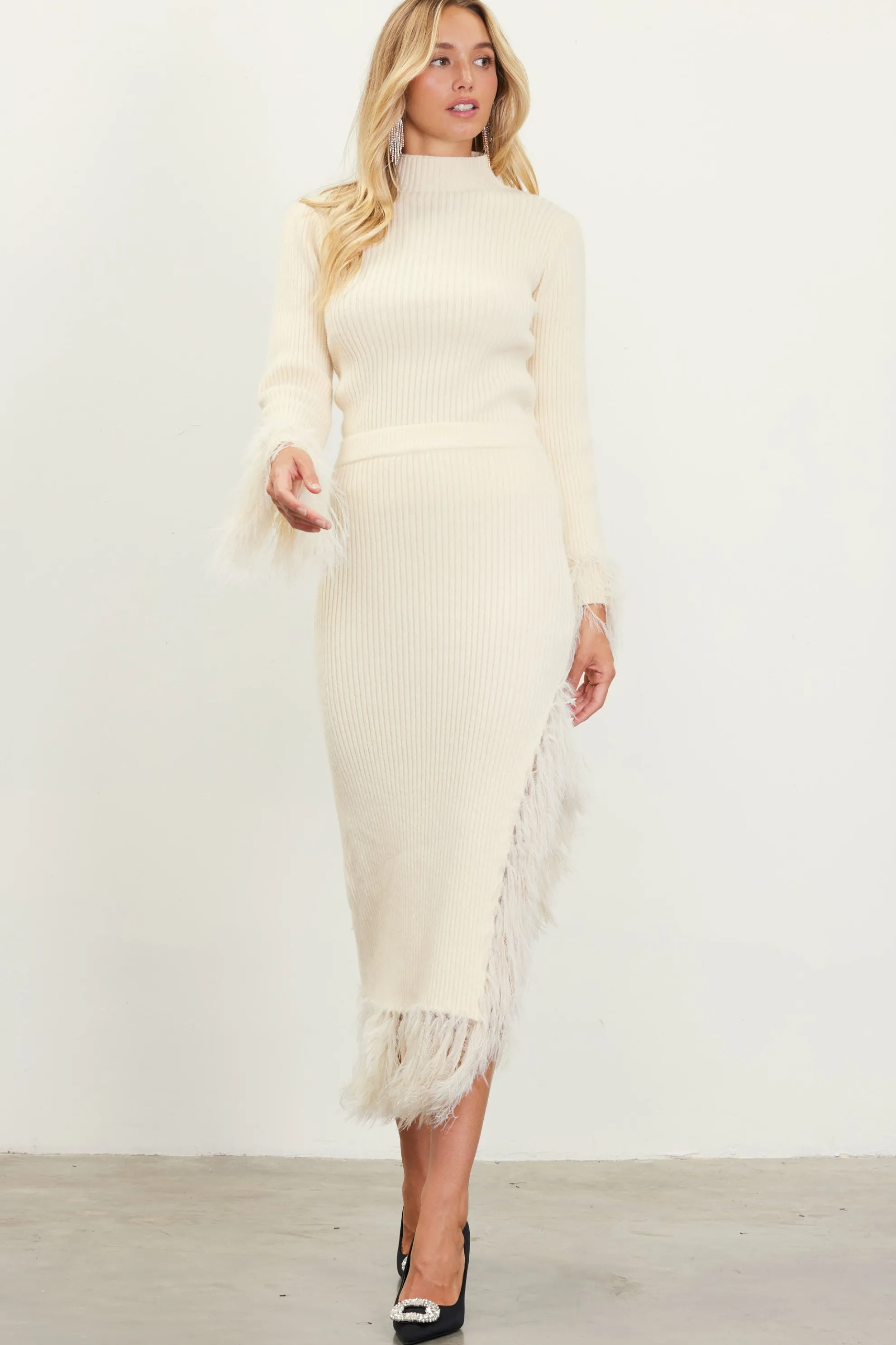 Clio Feathered Fringe Asymmetrical Skirt