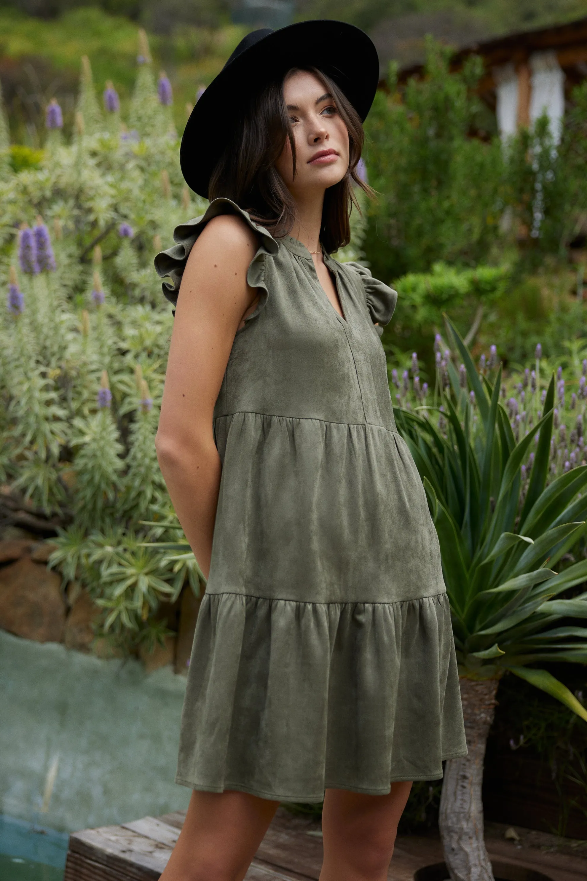 Faux Suede Tiered Mini Dress