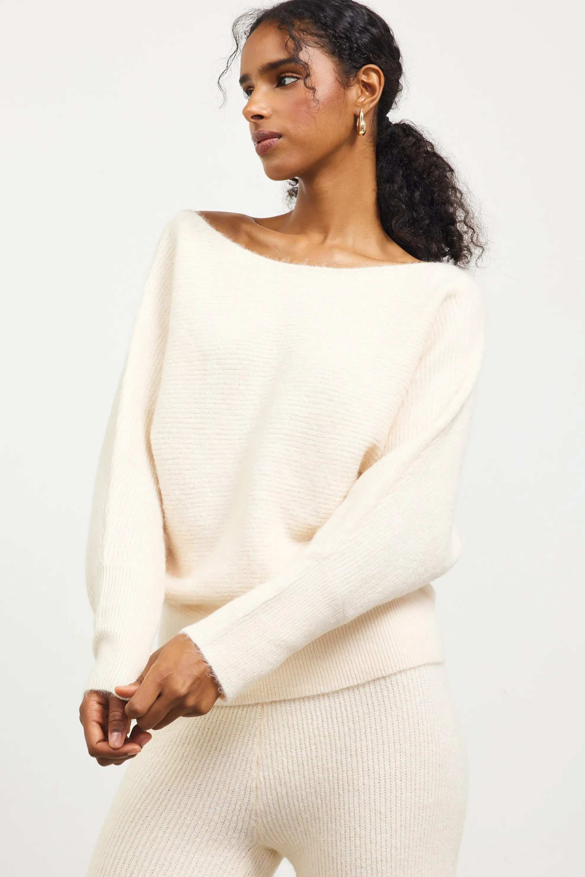 Boatneck Ribbed Knit Sweater