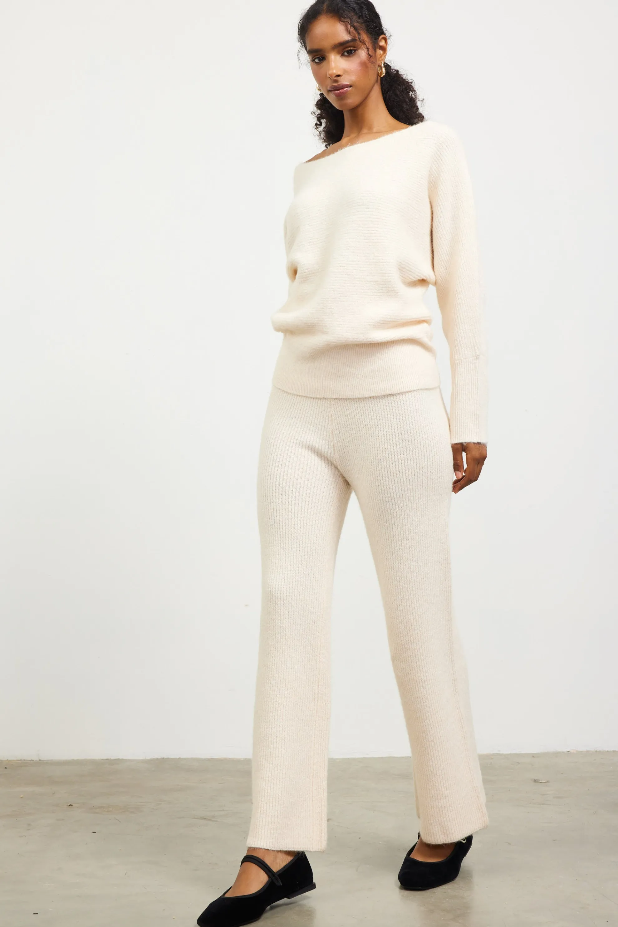 Boatneck Ribbed Knit Sweater