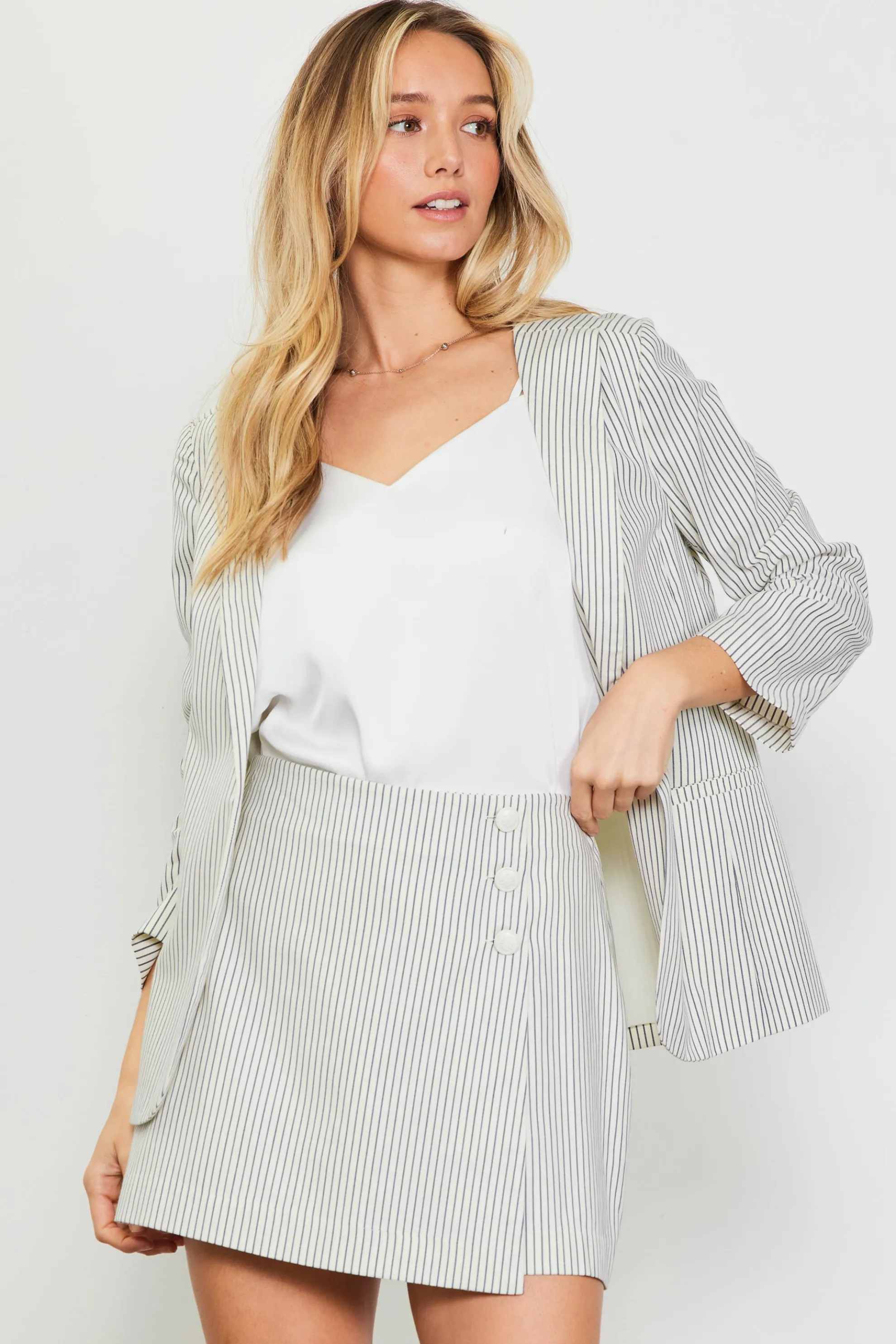 Pinstriped Button Detail Skort