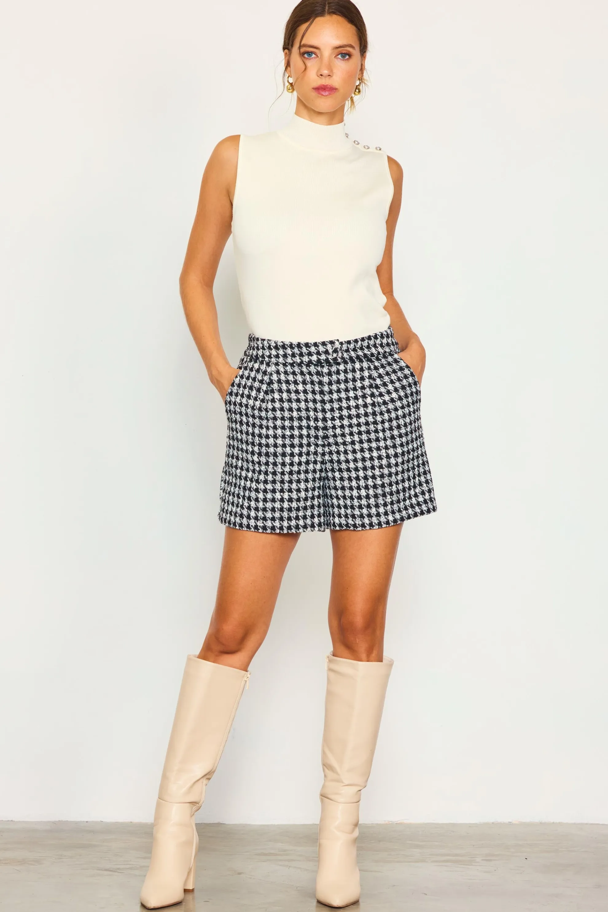 Fringed Houndstooth Shorts